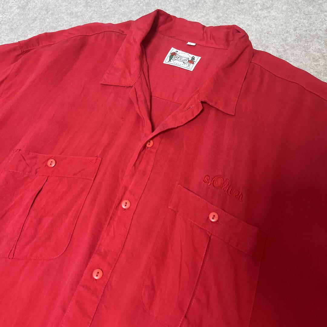 古着 S.oliver 半袖シャツ レーヨン レッド L ロカビリー アメカジ