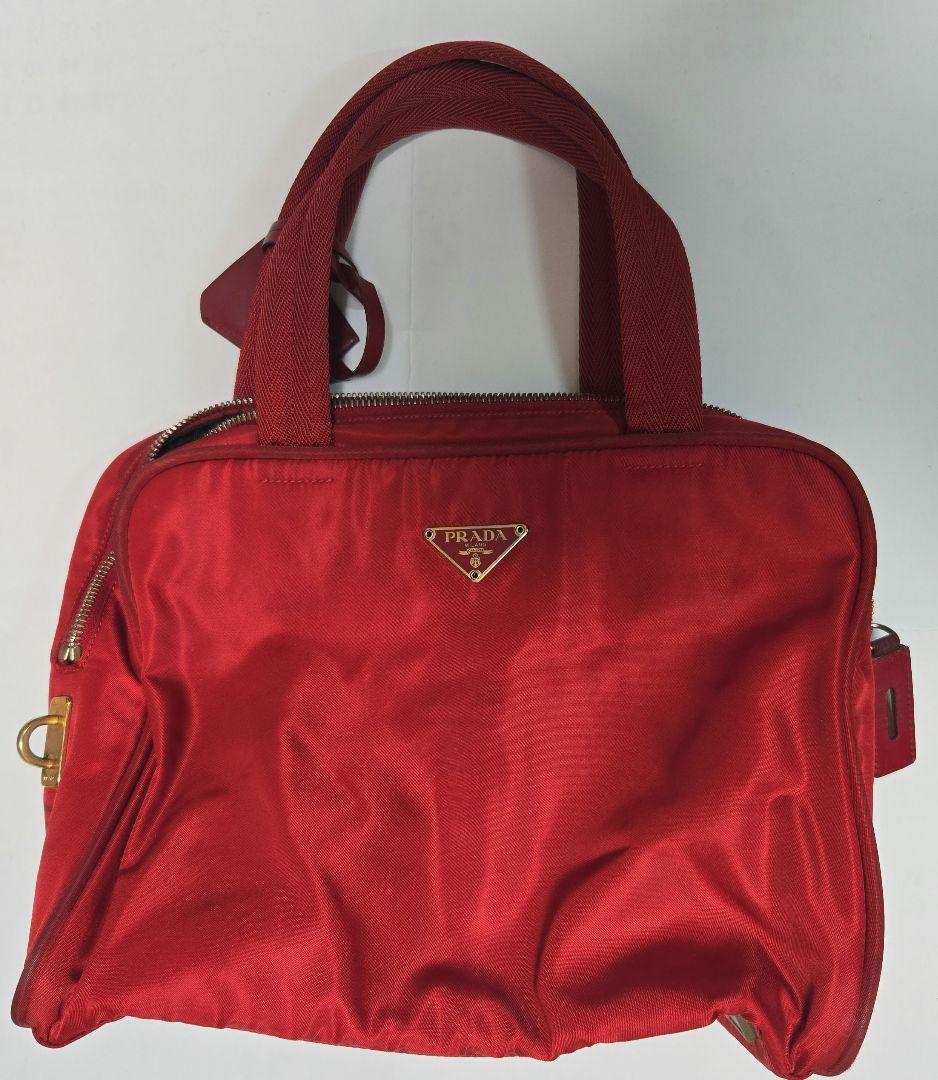 PRADA レッド ナイロン ハンドバッグ