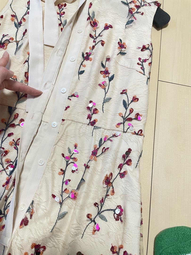 GRACE CONTINENTAL［38］花柄刺繍ノースリーブワンピースドレス