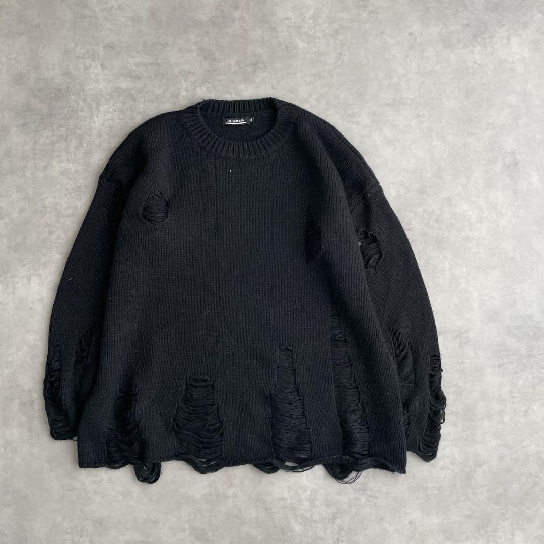 13230 USED ダメージニット ボロニット 黒色