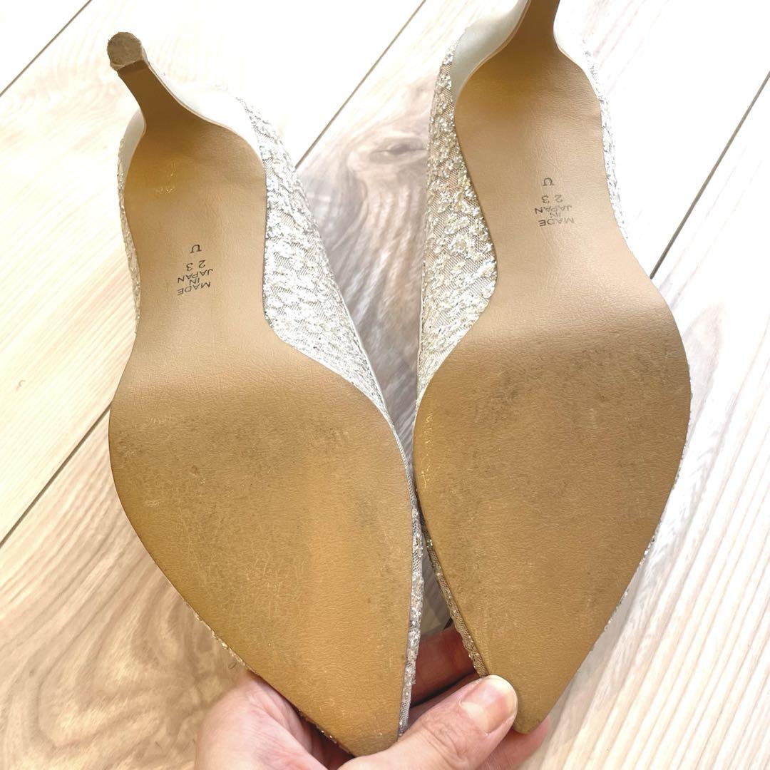 DIANA ダイアナ グリッター ポインテッドトゥ パンプスシルバー23.0cm