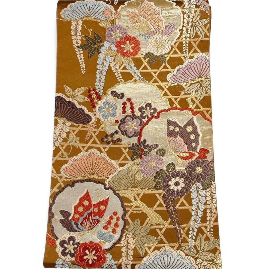 袋帯　籠目　雪輪　蝶模様　松　藤　着物　093w p