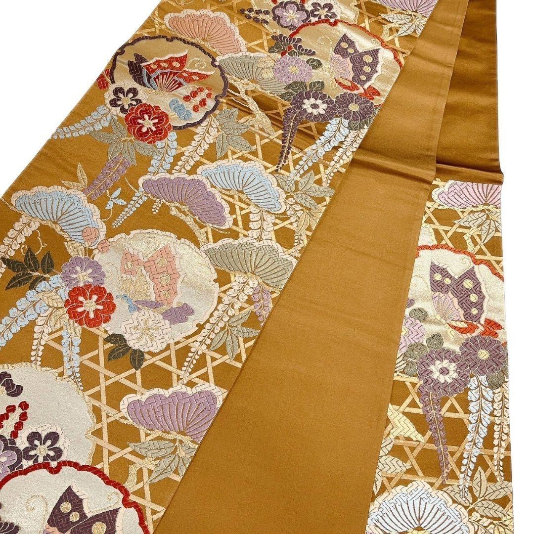 袋帯　籠目　雪輪　蝶模様　松　藤　着物　093w p