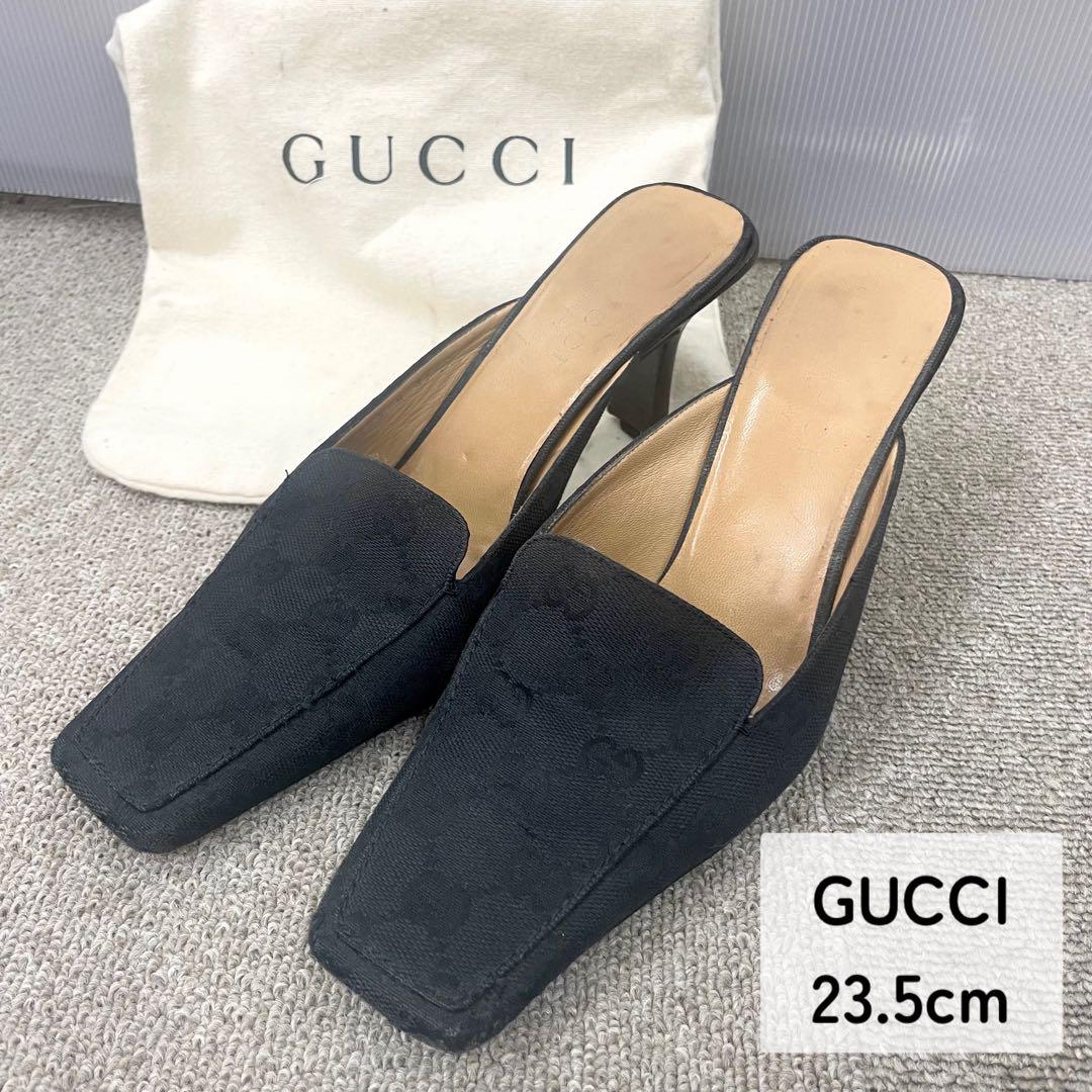 【美品】GUCCI　グッチ　パンプス　GGロゴ　ブラック　23.5～24cm グッチ GUCCI GG柄 パンプス スクエア ヒール 黒 ブラック