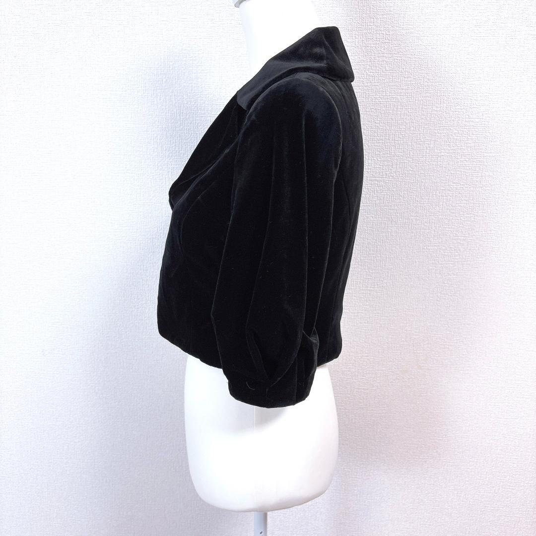 【美品】Rene ベロアジャケット ショート丈 36 ブラック 無地