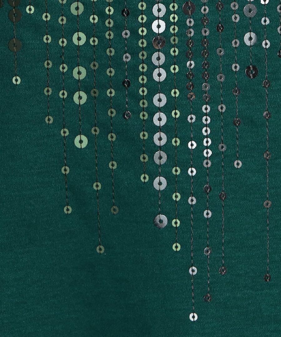 【未使用美品】スムース ナイアガラスパンコール刺繍 Tシャツグリーン9号