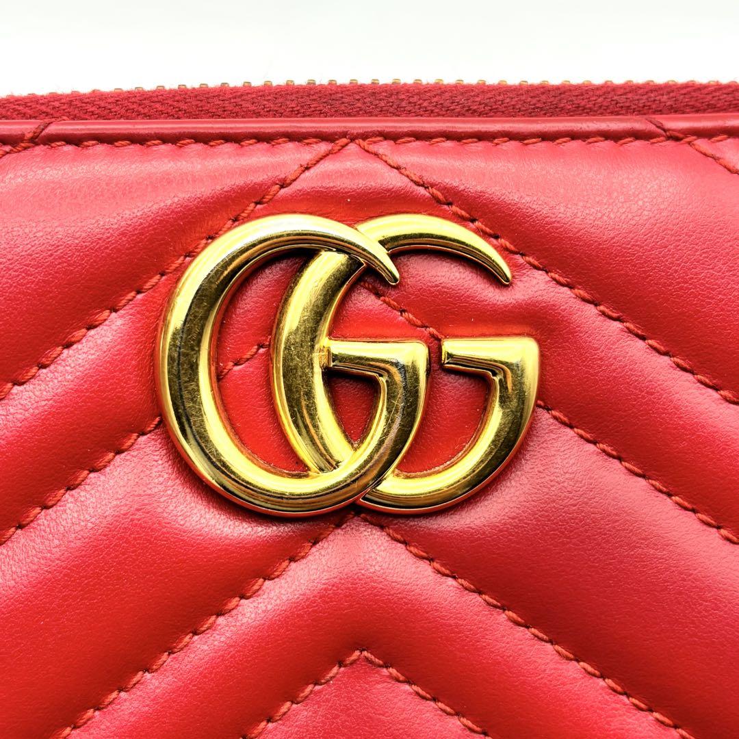美品✨希少 グッチ GGマーモント キルティング ラウンドファスナー レッド