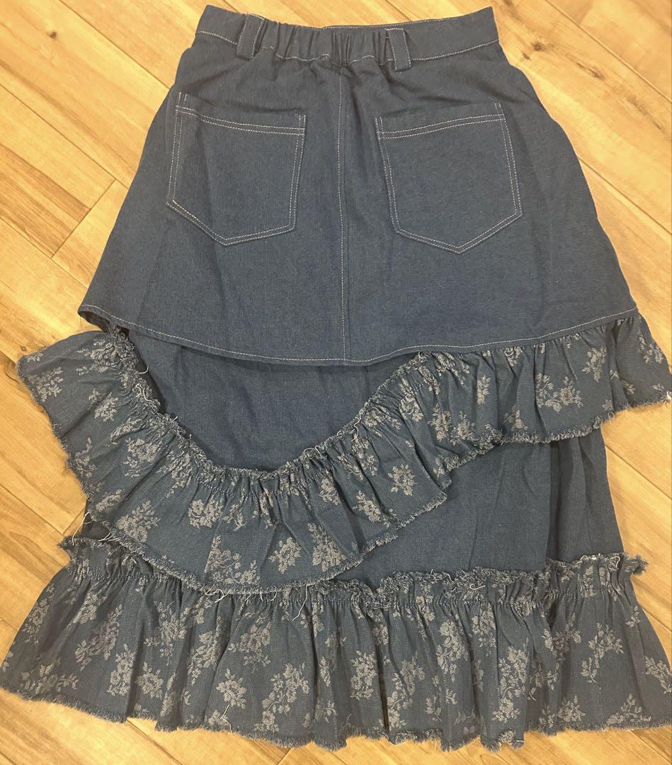 idem イデム　damage frill denim skirt frill denim mini skirt – idem