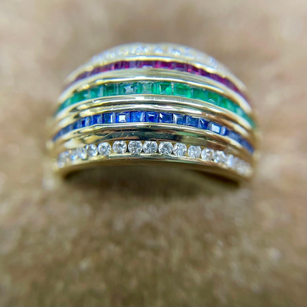 18金 ダイヤ ルビー エメラルド サファイア デザインリング