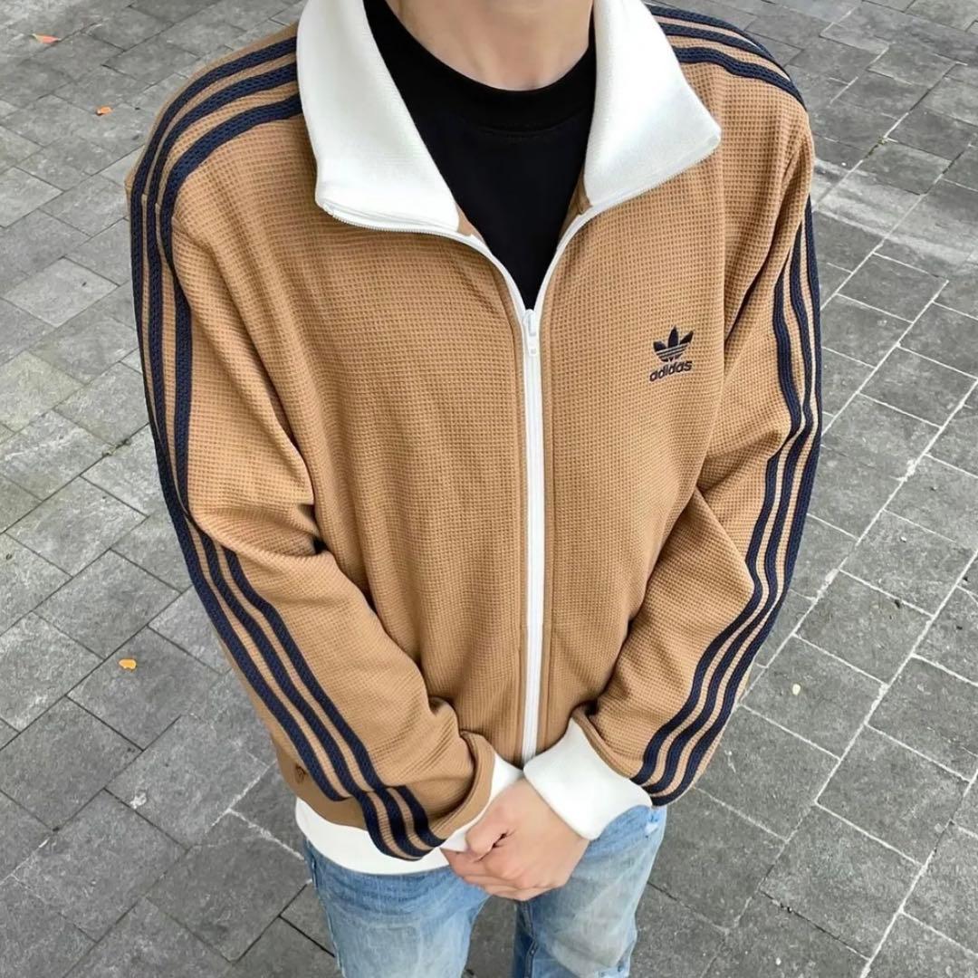 日本未発売カラーL茶⭐️adidas アディカラー 刺繍 トラックトップ ワッフル