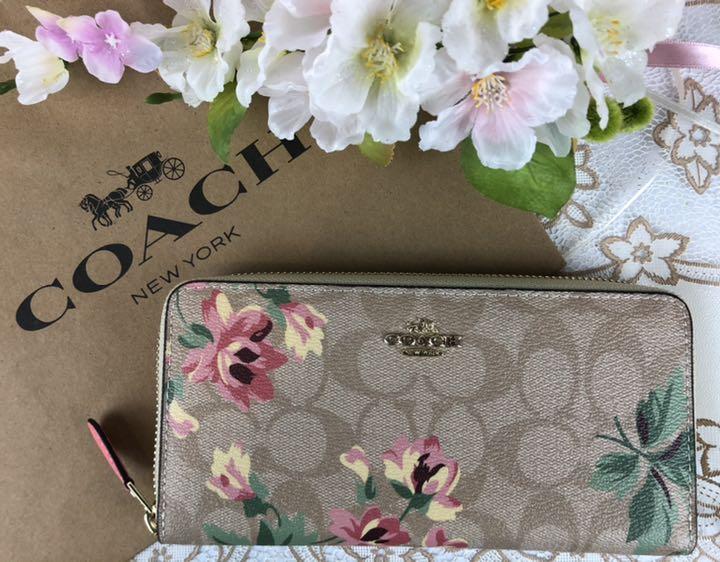正規販売店 Coach シグネチャー サーモンピンク 花柄 長財布 Alrc Asia