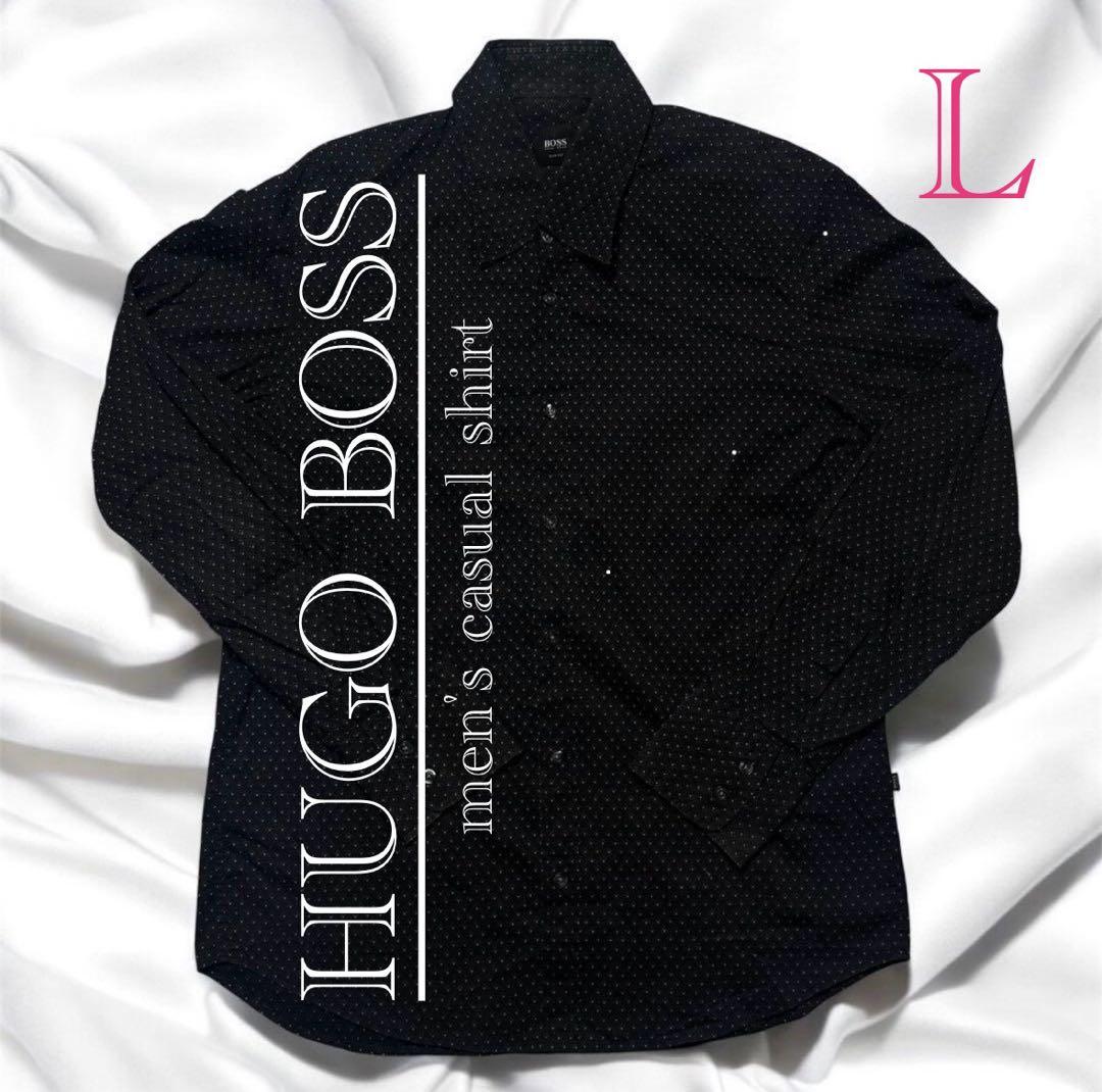 HUGO BOSS ヒューゴボス 長袖 メンズ ドレスシャツ ドット 黒 L