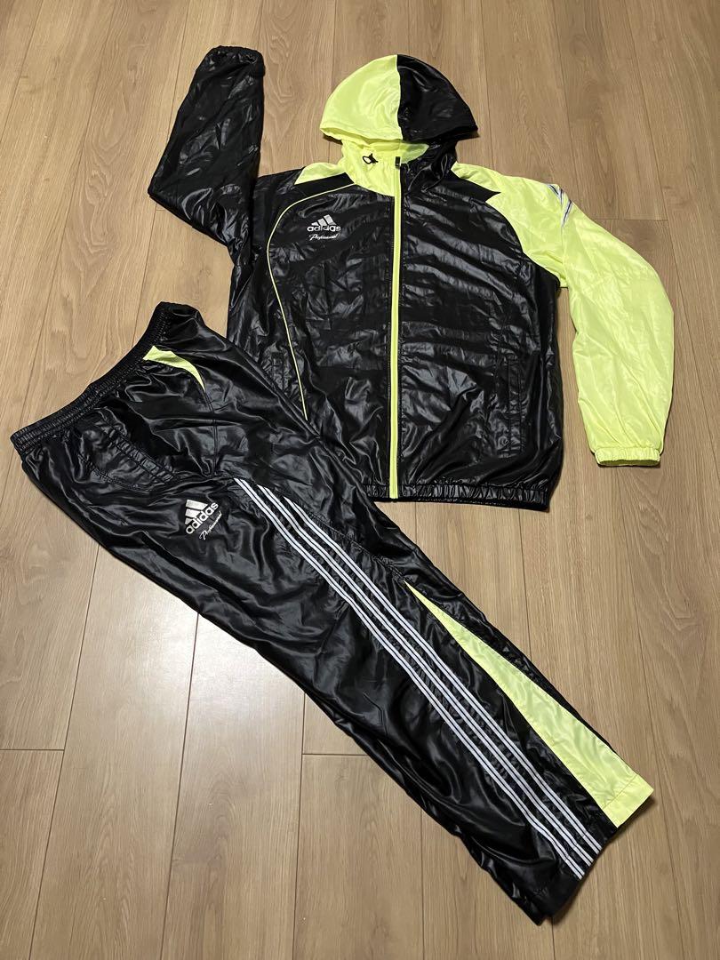 美品 アディダスプロフェッショナルセットアップ 上下 メンズM ナイロン 黒黄銀