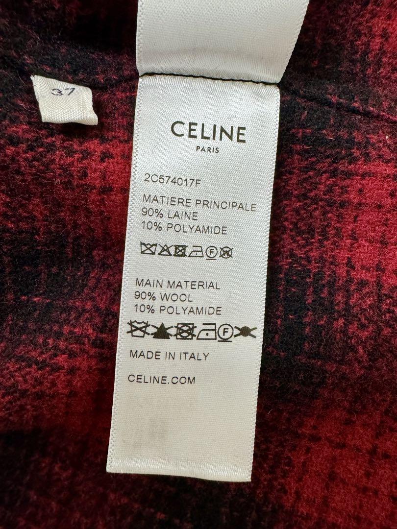 CELINE ウール ルーズチェックシャツ レッド 37