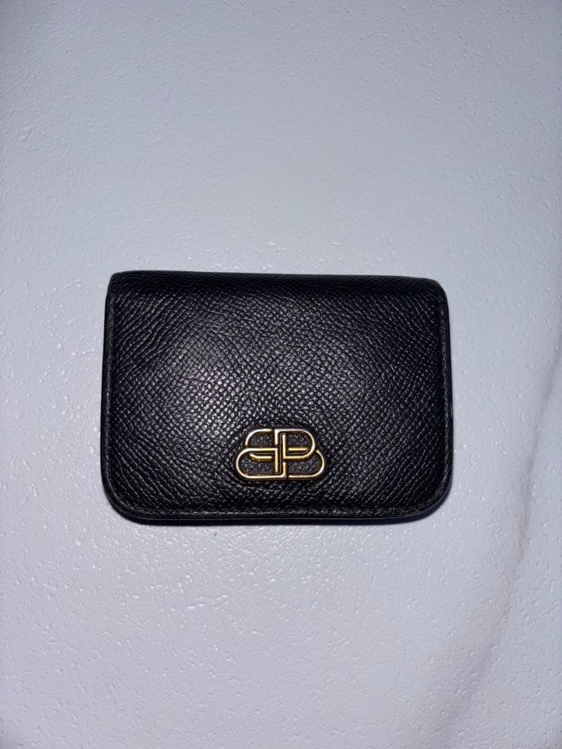 BALENCIAGA 3つ折り財布 レザー BB金具 メタルロゴ ミニウォレット