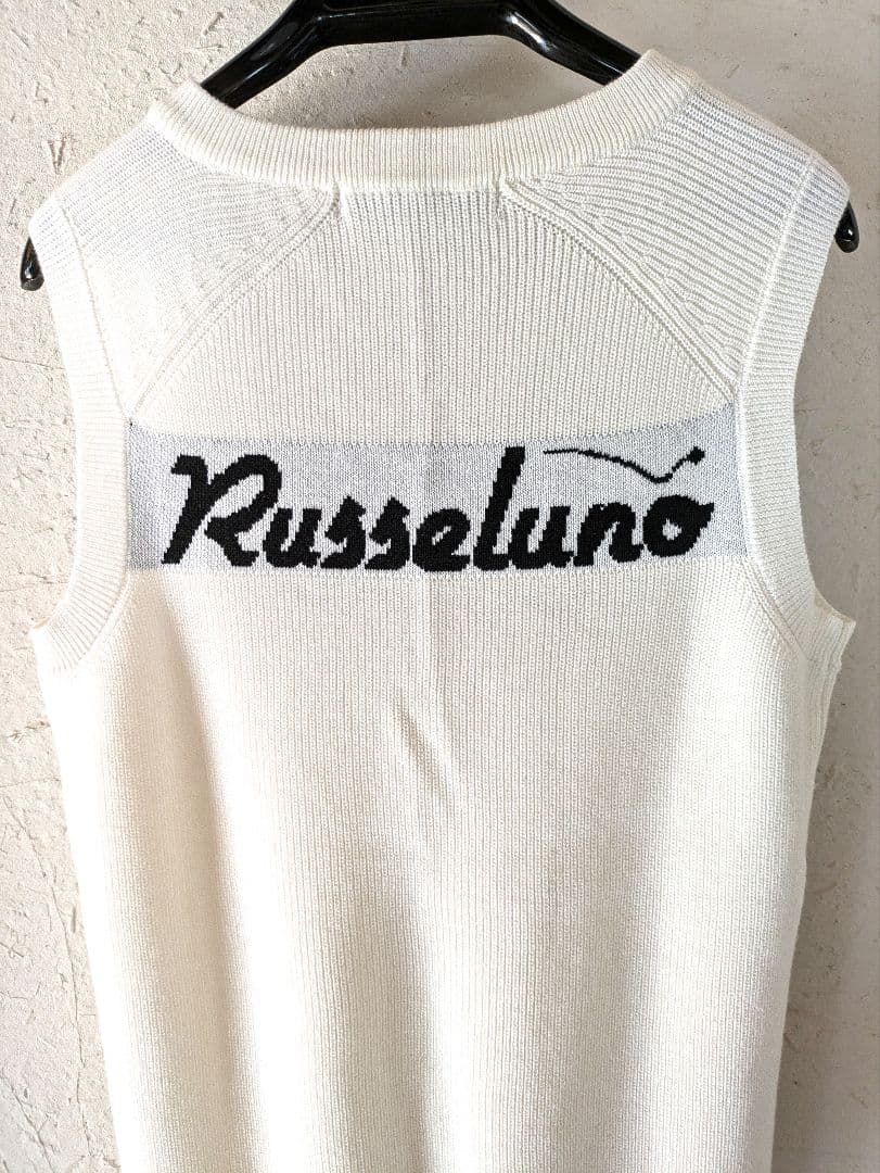 RUSSELUNO ラッセルノ ニットベスト ホワイト系 5 [240001215953]【中古】メンズ サイズ：M RUSSELUNO ラッセルノ Vネック ニットベスト 総柄 ホワイト