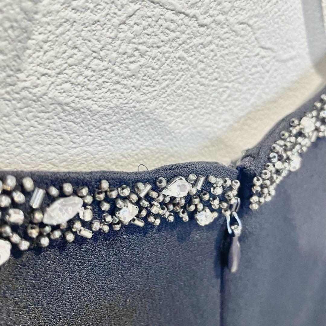 極美品　ANAYI ノースリーブビジューワンピース ドレス ネイビー 極美品 ANAYI ノースリーブビジューワンピース ドレス ネイビー
