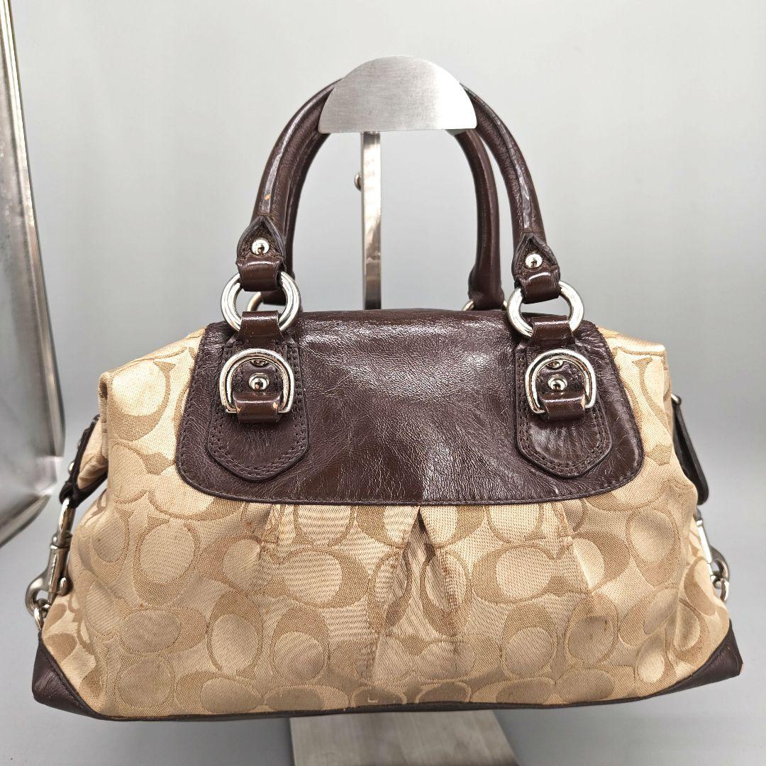 COACH 2way ショルダーバッグ ミニボストン ブラウン シグネチャー