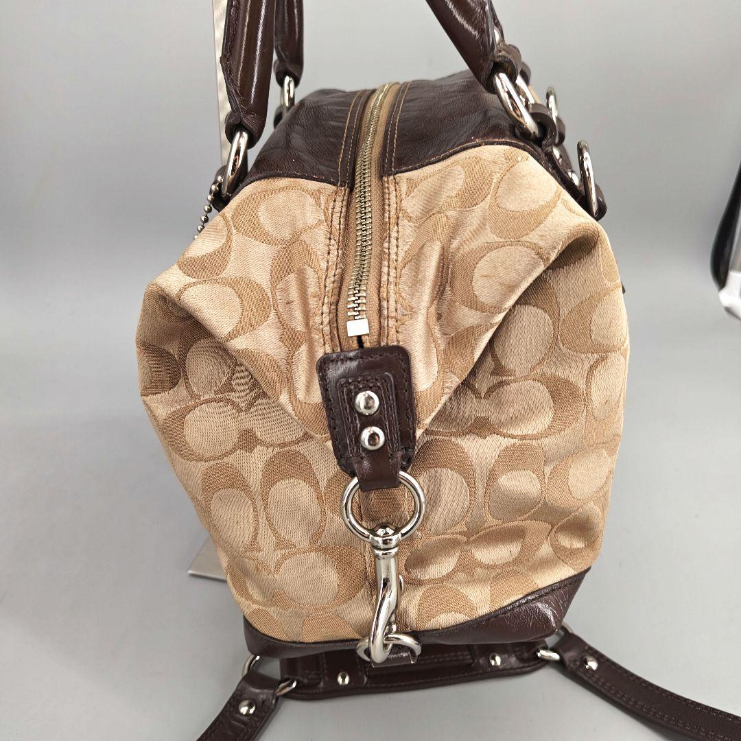 COACH 2way ショルダーバッグ ミニボストン ブラウン シグネチャー