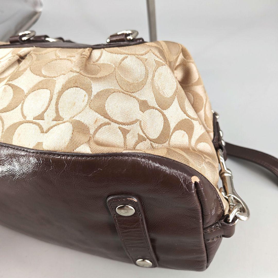 COACH 2way ショルダーバッグ ミニボストン ブラウン シグネチャー