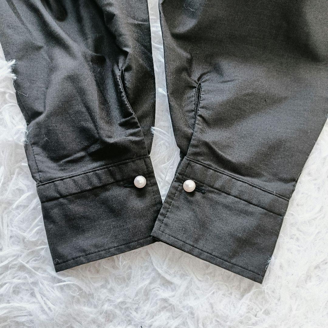 【NEMIKAネミカ】長袖シャツ　ブラウス　パール　ボウタイ　コットン　ブラック