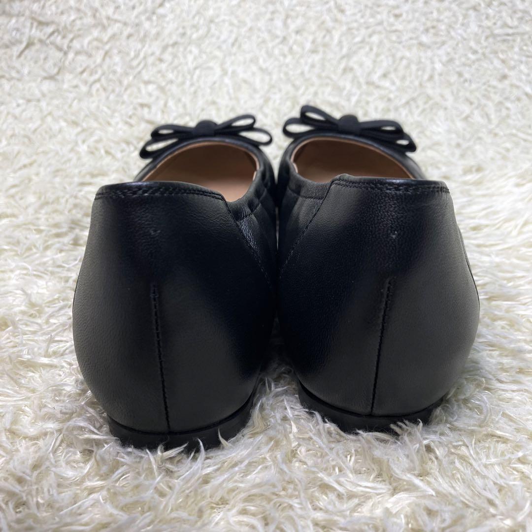【美品】ダイアナウェルフィット フラット パンプス リボン レザー エナメル 黒 未使用級』DIANA フラットパンプス リボン レザー エナメル
