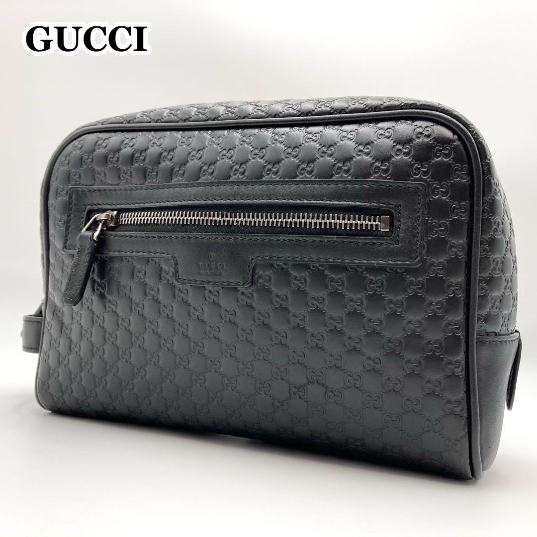超美品・使用感少ない✨ GUCCI セカンドバッグ 黒 マイクロGG シマレザー