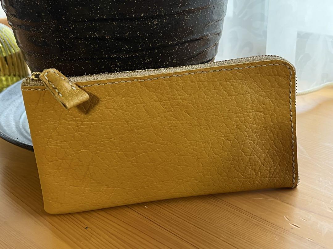 本革製コンパクト財布　ハンドメイド　縁起良黄色革