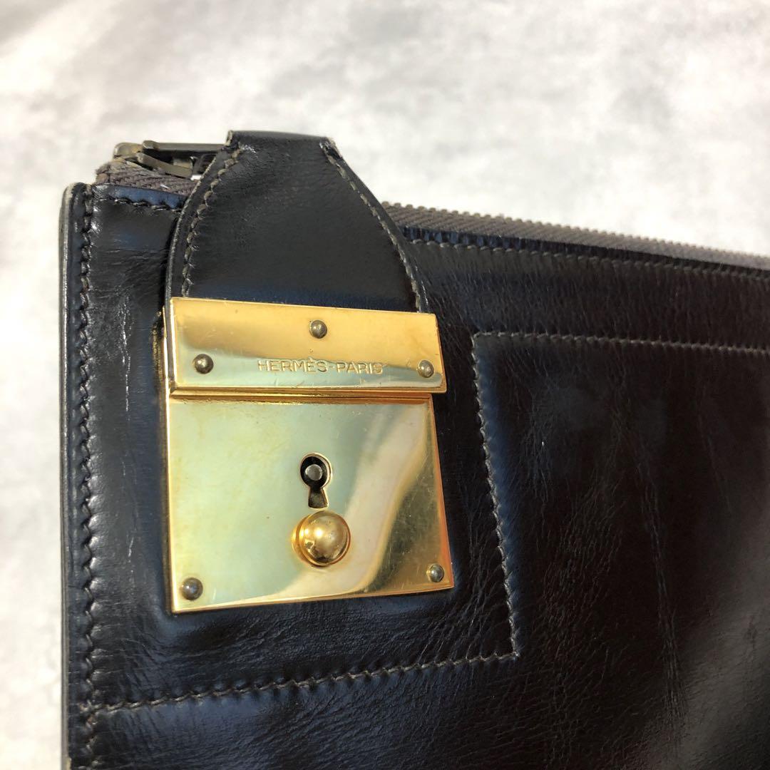 エルメス ボックスカーフ クラッチバッグ レザー ブラック