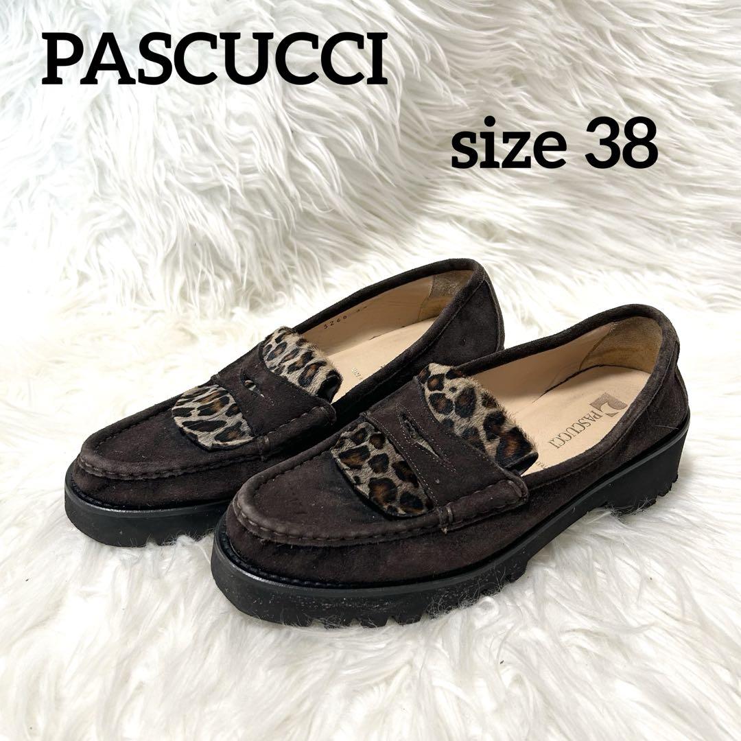 PASCUCCI パスクッチ　コインローファー　24cm 厚底　靴　ヒョウ柄