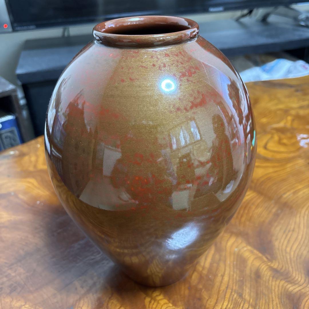 漆器卵型花瓶 約23×17㌢ 静岡県無形文化財金剛石目