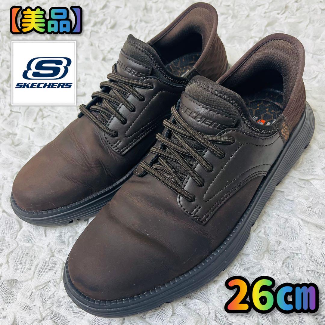 SKECHERSスケッチャーズ スリップインズ レザースニーカー26ブラウン厚底