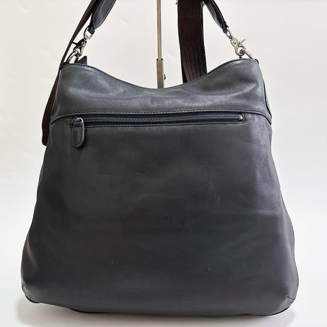 Kitamura レザー ステッチ 2wayバッグ ダークネイビー e297