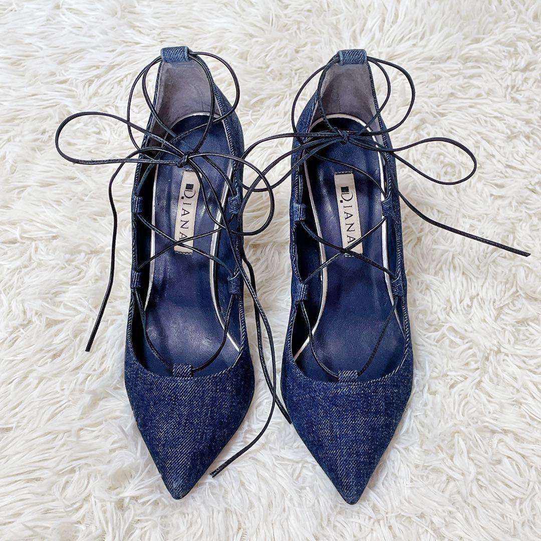 美品　Diana デニムパンプス ダイアナ DIANA フラワーカットがかわいいデニムパンプス 外箱あり