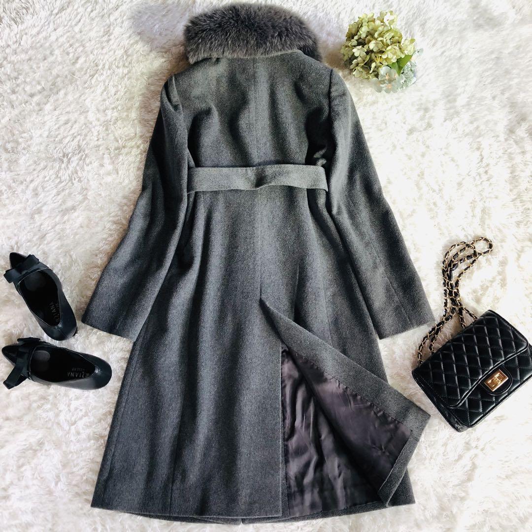 美品✨アナイ ロングコート カシミヤ100% フォックスファー 3WAY グレー
