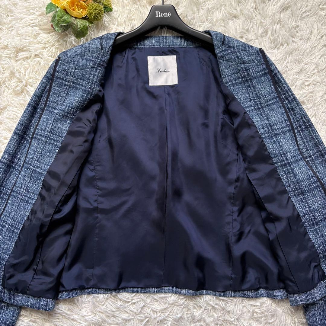 未使用級 22年♡レリアン プラスハウス ノーカラー ジャケット チェック 13 未使用級 22年♡レリアン プラスハウス ノーカラー ジャケット チェック 13