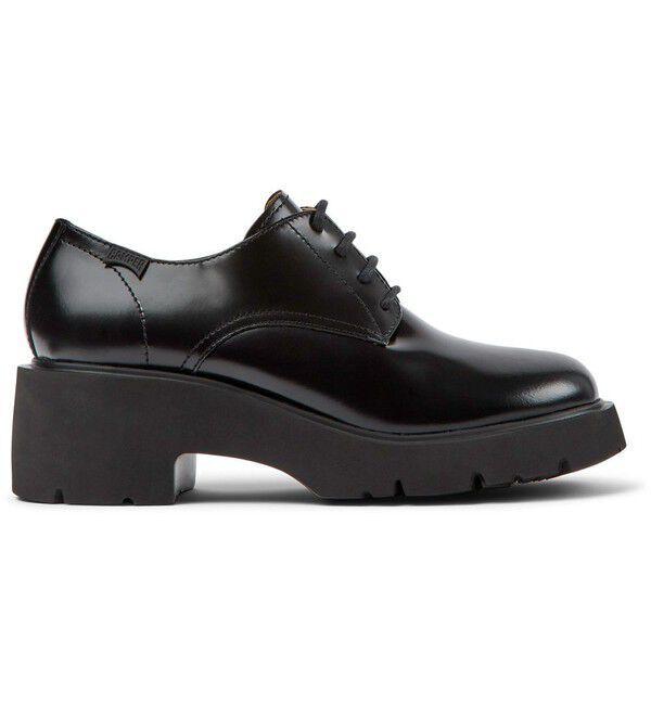 Camper MILAH ブラックレザー ローファー厚底
