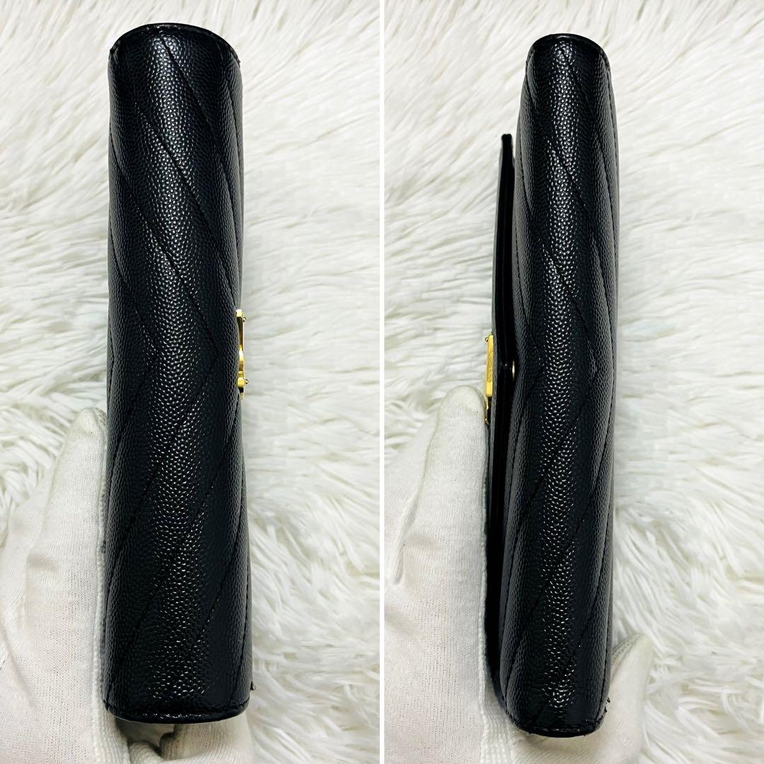 極美✨付属完備✨サンローラン 長財布 レザー Vステッチ キルティング 黒