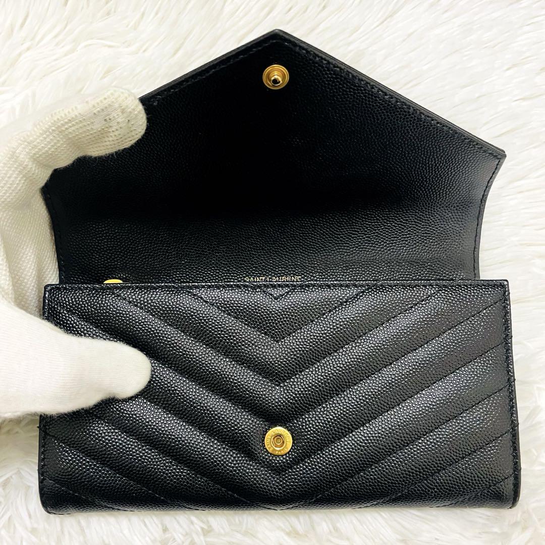 極美✨付属完備✨サンローラン 長財布 レザー Vステッチ キルティング 黒