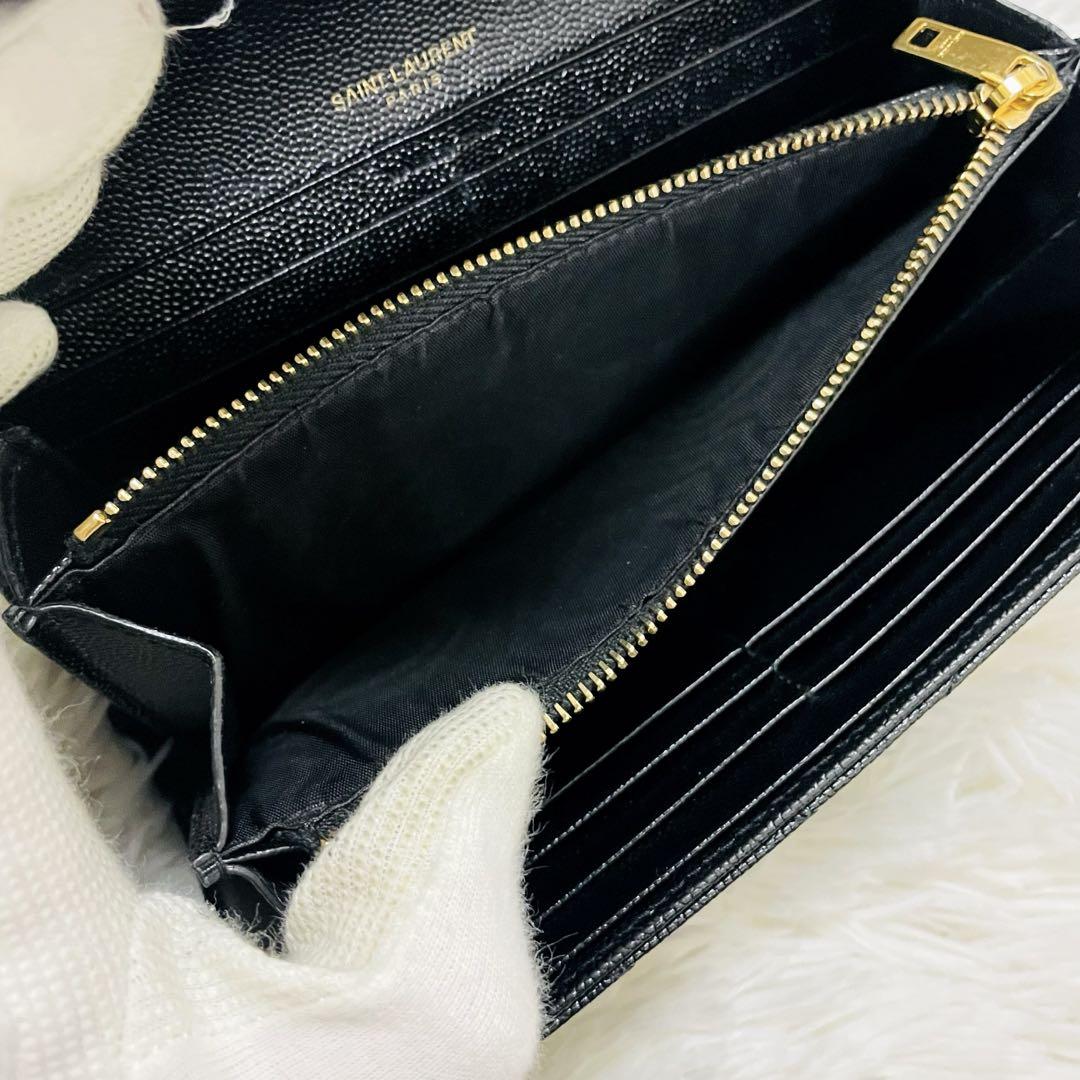 極美✨付属完備✨サンローラン 長財布 レザー Vステッチ キルティング 黒