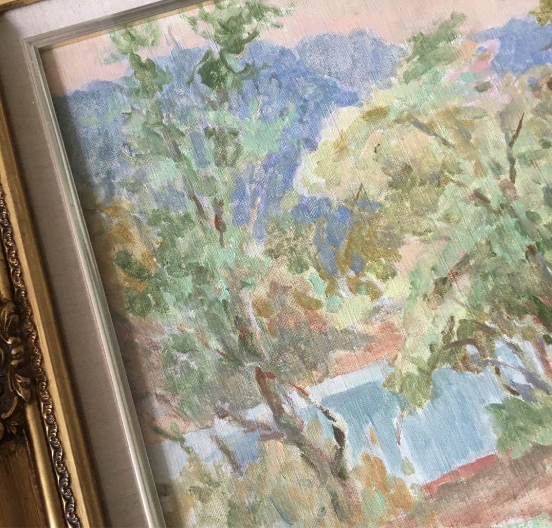 佐々木利栄 油彩 F8 風景画 共シール 額装 油絵 油画 絵画 新協美術委員