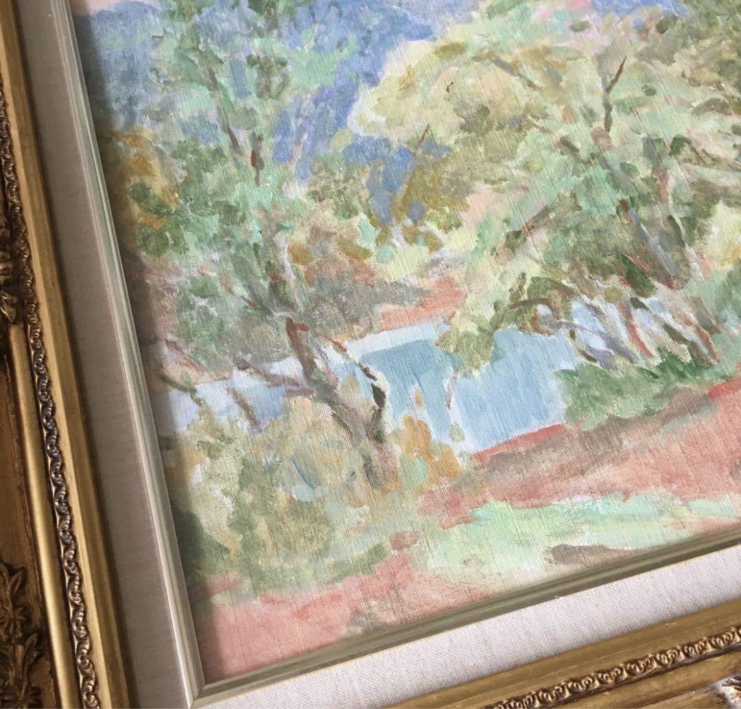 佐々木利栄 油彩 F8 風景画 共シール 額装 油絵 油画 絵画 新協美術委員