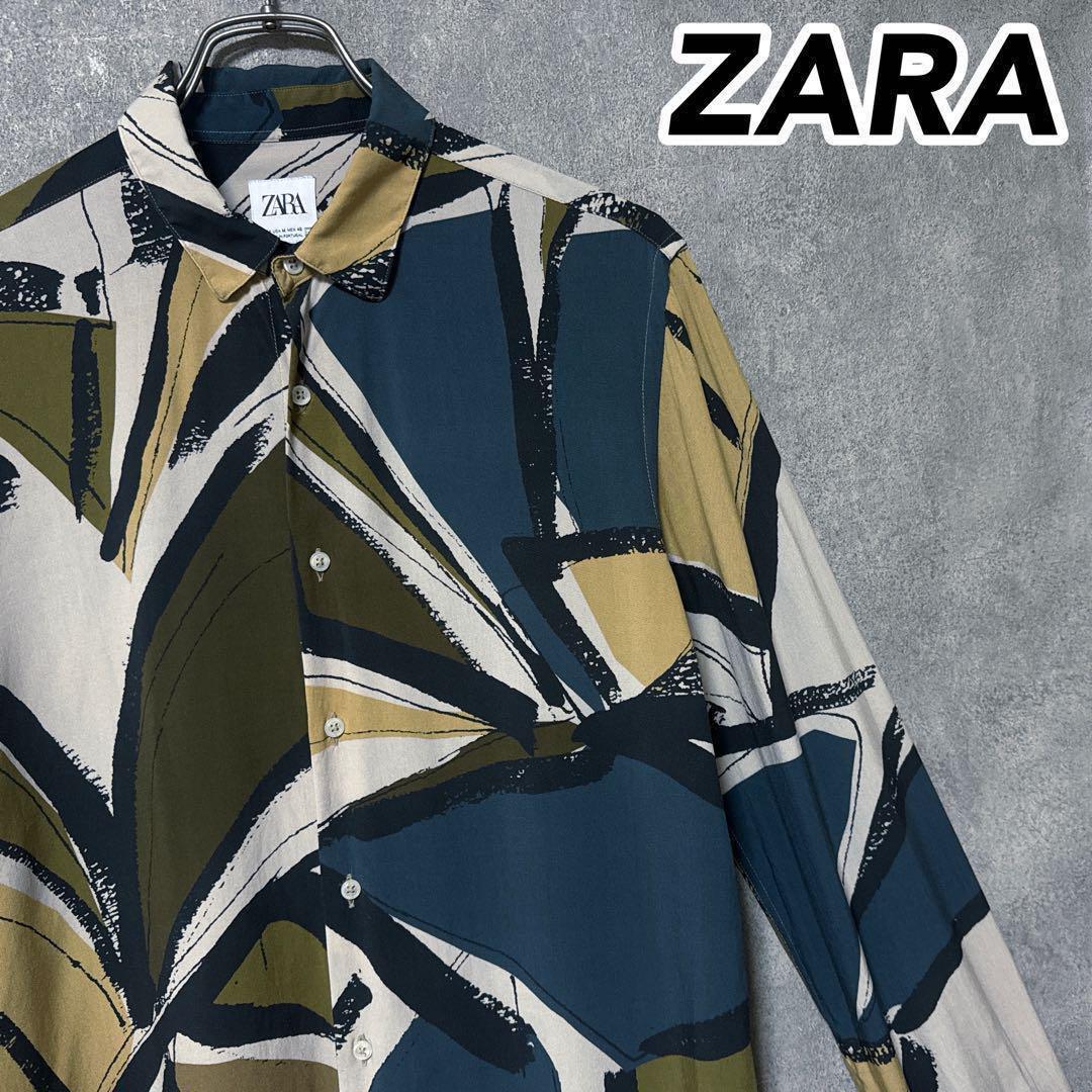 ZARA ザラ デザイン 長袖 シャツ 人気 総柄 リラックスフィット 韓国