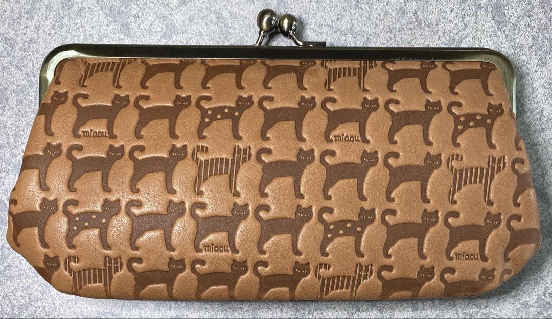 長財布　本革　レディース　猫　がま口　美品　日本製