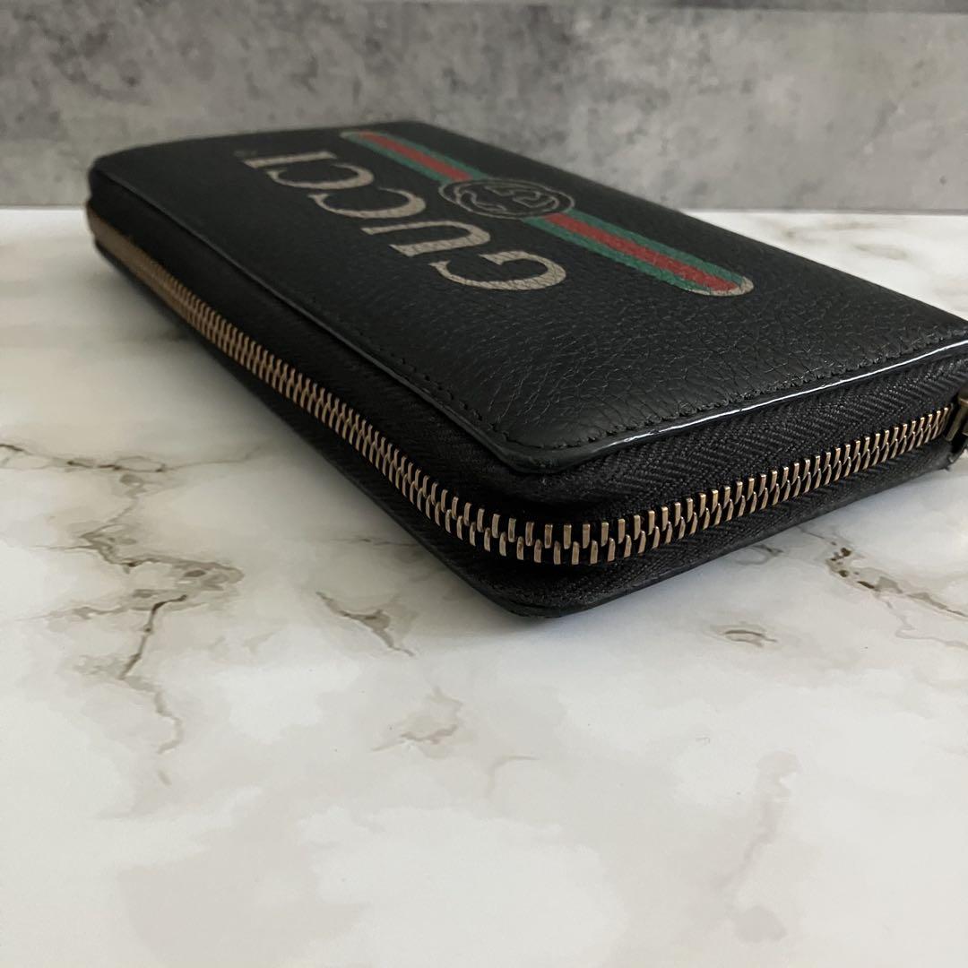 GUCCI グッチ 496317 ラウンドファスナー長財布 レザー ロゴプリント