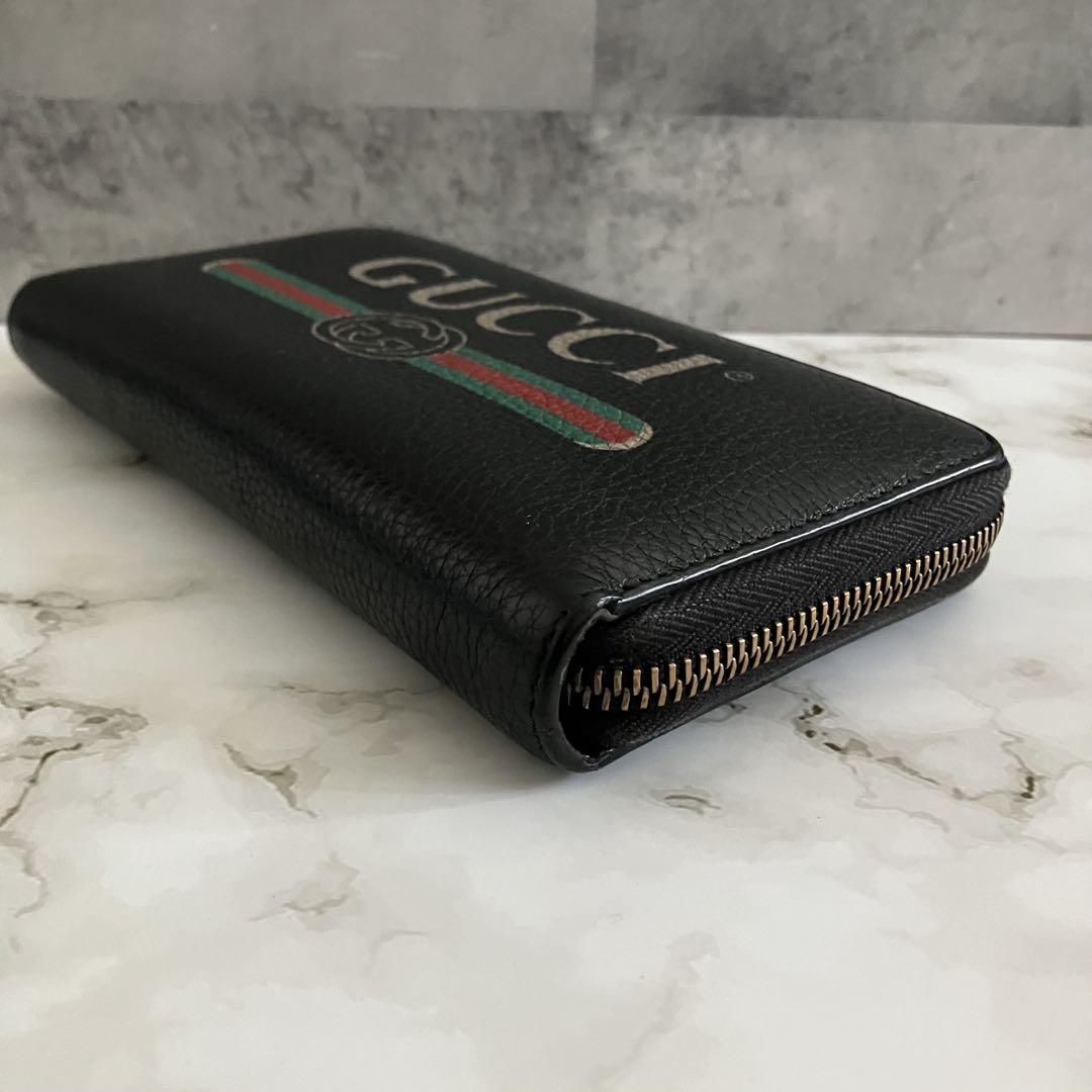 GUCCI グッチ 496317 ラウンドファスナー長財布 レザー ロゴプリント