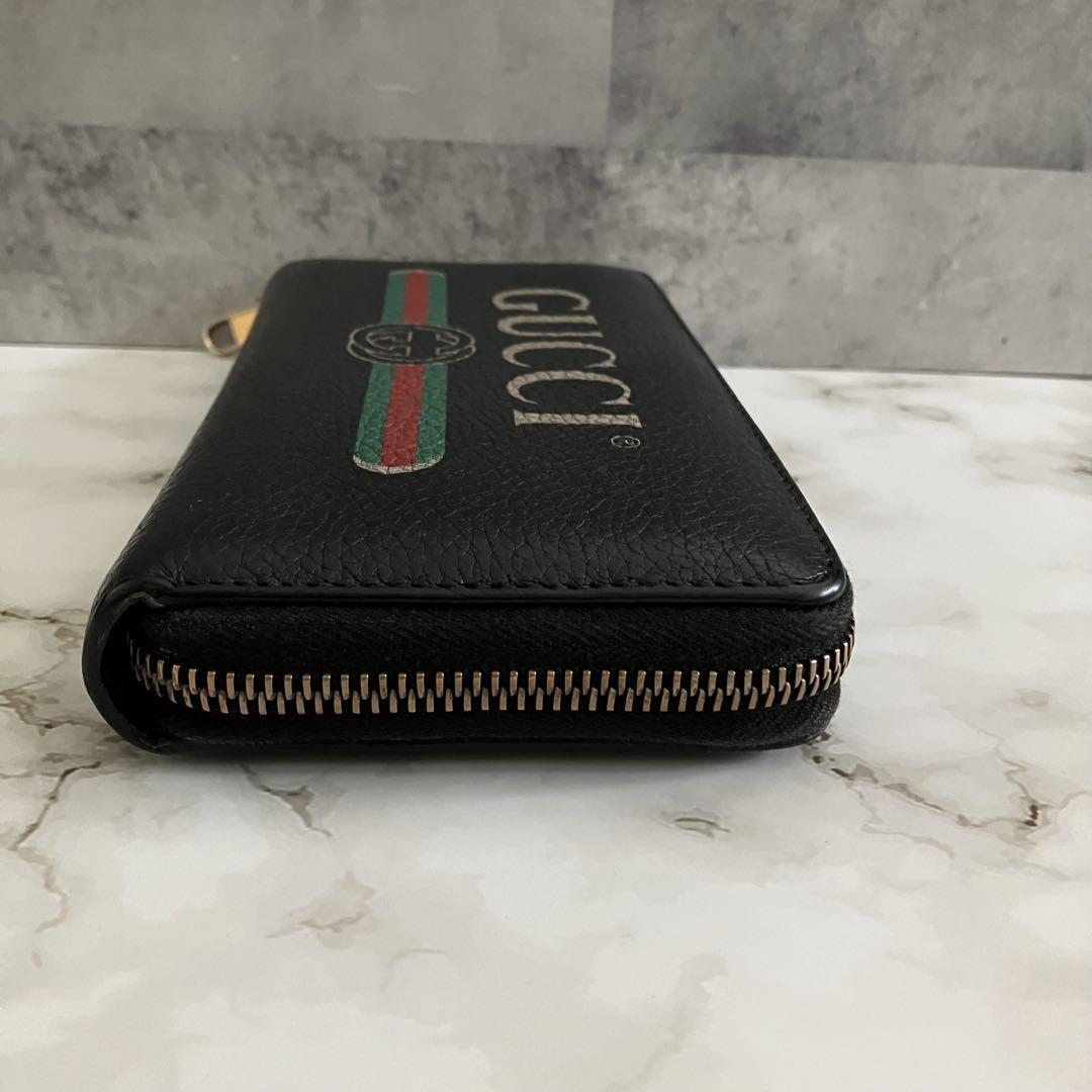 GUCCI グッチ 496317 ラウンドファスナー長財布 レザー ロゴプリント