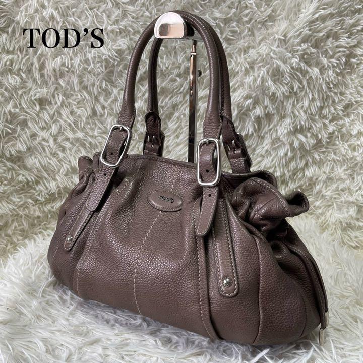 トッズ TOD’S トートバッグ ハンドバッグ グレージュ 巾着 絞り バックル