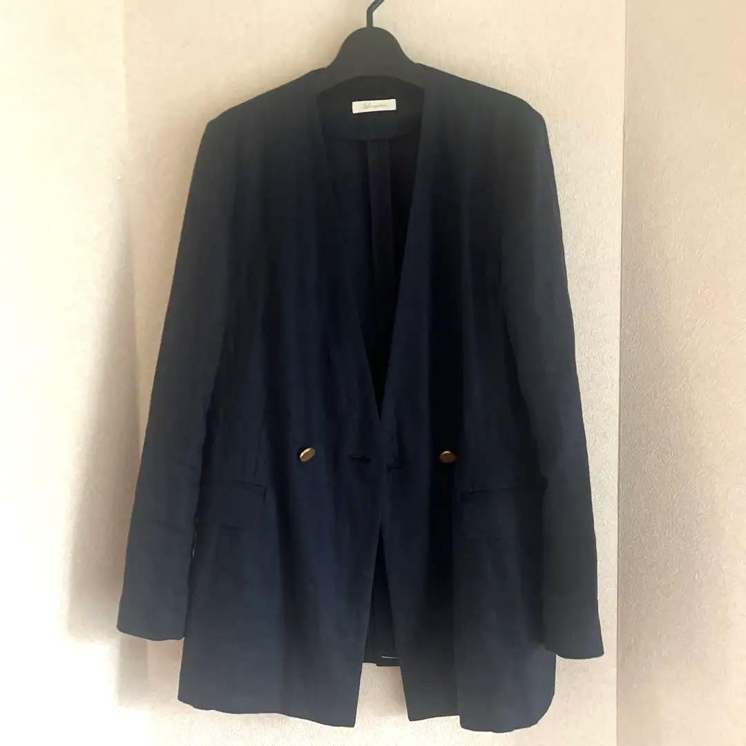 美品♡LOUNGEDRESS リネンノーカラージャケット（ネイビー）