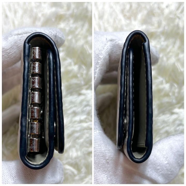 【美品】 ロエべ キーケース 6連 リピートアナグラム 型押し クリーム